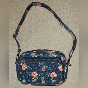 LUG Carousel XL RFID-blocking crossbody bag in Blue & Tropical Flowers